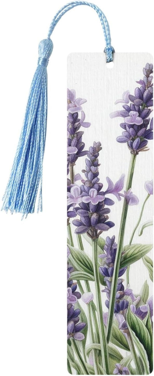 Lavender and Butterflies Bookmarks Gifts for Women Men, Wooden Bookmarks for Book Lovers, Vintage Book Marks Ornaments with Tassel, Unique Personalized Reading Page Markers Sky Blue