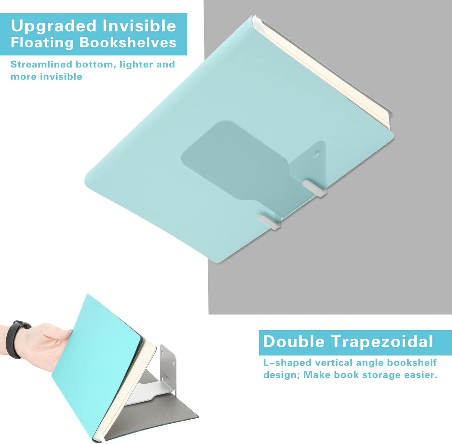 Invisible Floating Bookshelves, Heavy-Duty Book Organizers, Wall Mounted Bookshelf, Iron Storage Shelves for Bedroom, Living Room, Office (Small) (4 Pieces, White)