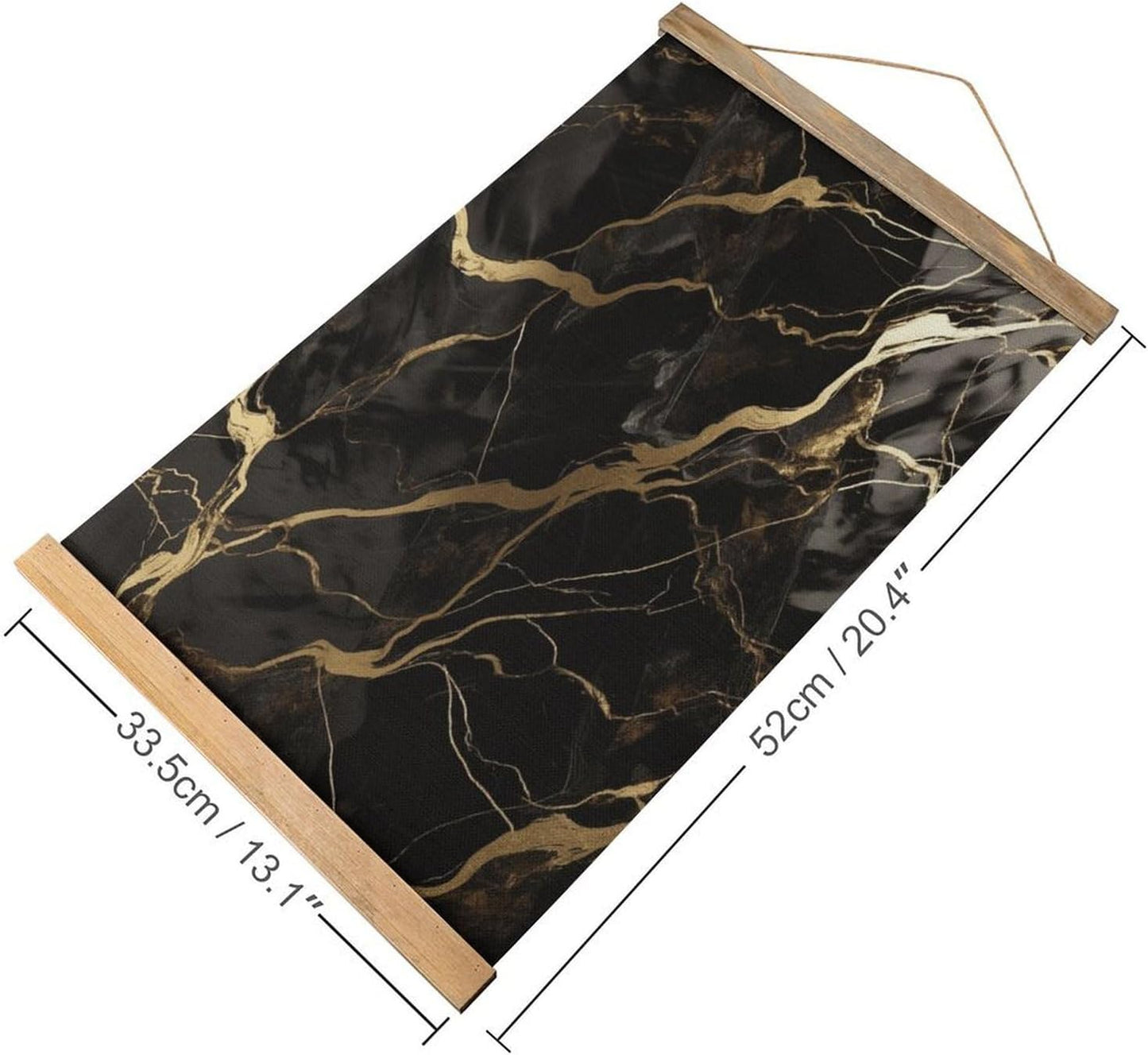 Vintage Black Gold Marble Poster with Wooden Frame Personalized Linen Hanging Scroll Painting Rustic Wall Hanging Illustrative Modern Artwork Decor for Home Living Room Bedroom Office