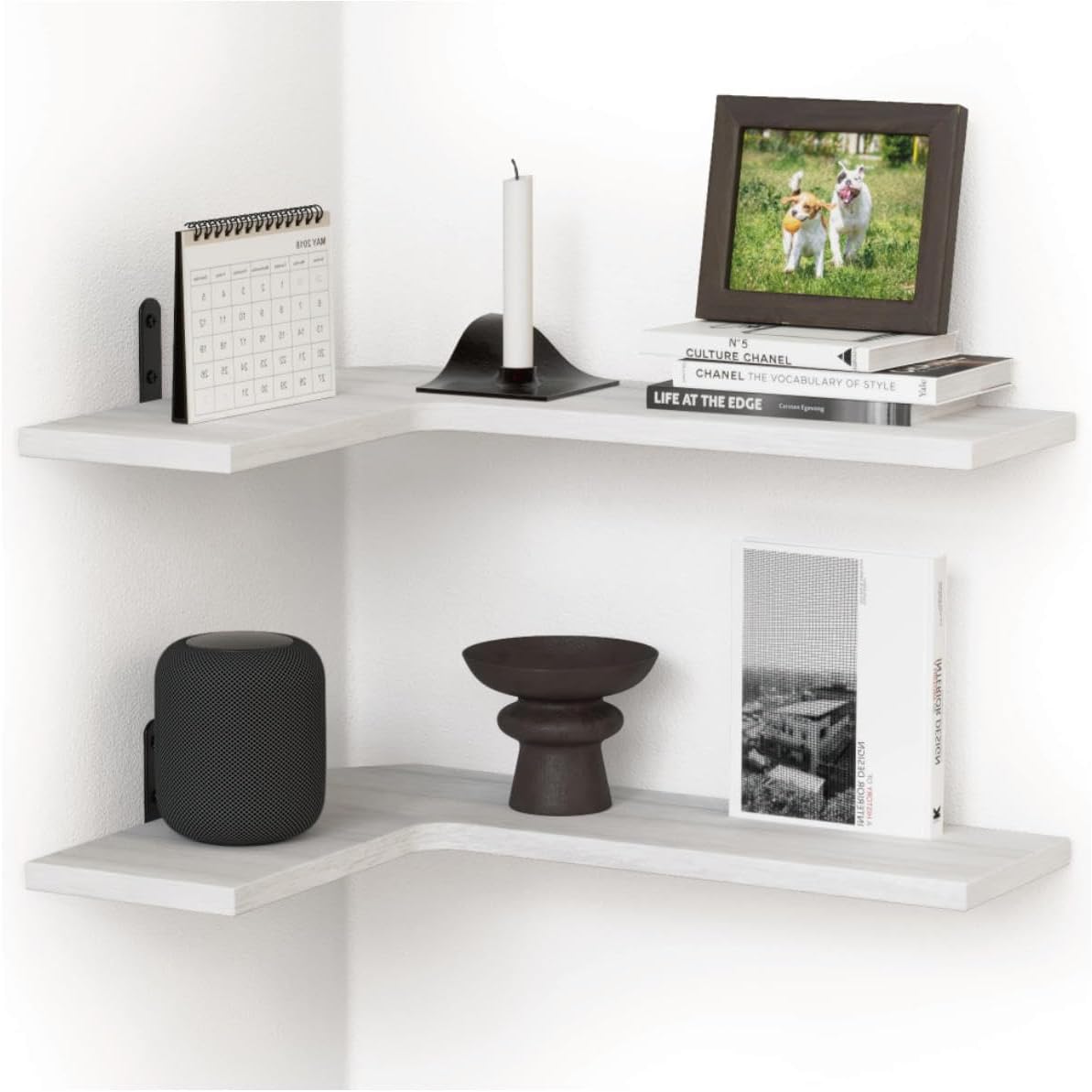 Floating Corner Shelves for Wall, Corner Wall Mounted Shelf for Home Décor Storage, Rustic Wood Shelves for Room, Bathroom, Bedroom & Kitchen -(2, White)