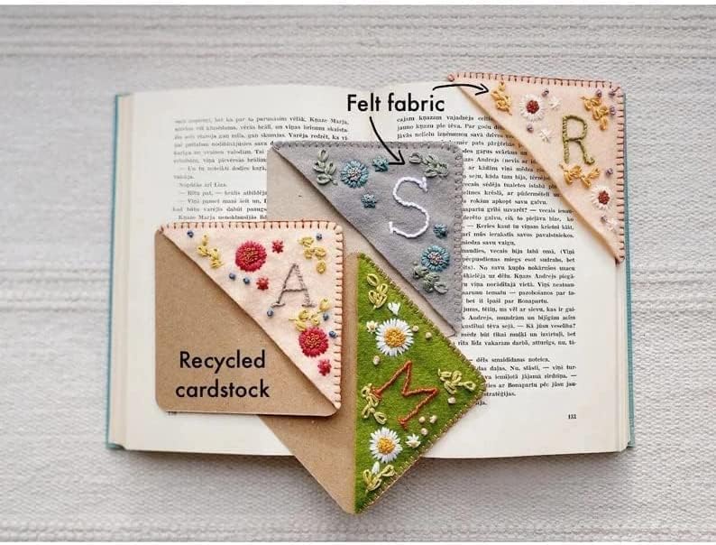 MOTEERLLU Personalized Hand Embroidered Corner Bookmark with A-Z Initial, Cute Book Markers for Reading Women, Book Lovers Gifts for Friends Mom & Teachers, 3.74"(Fall-j)