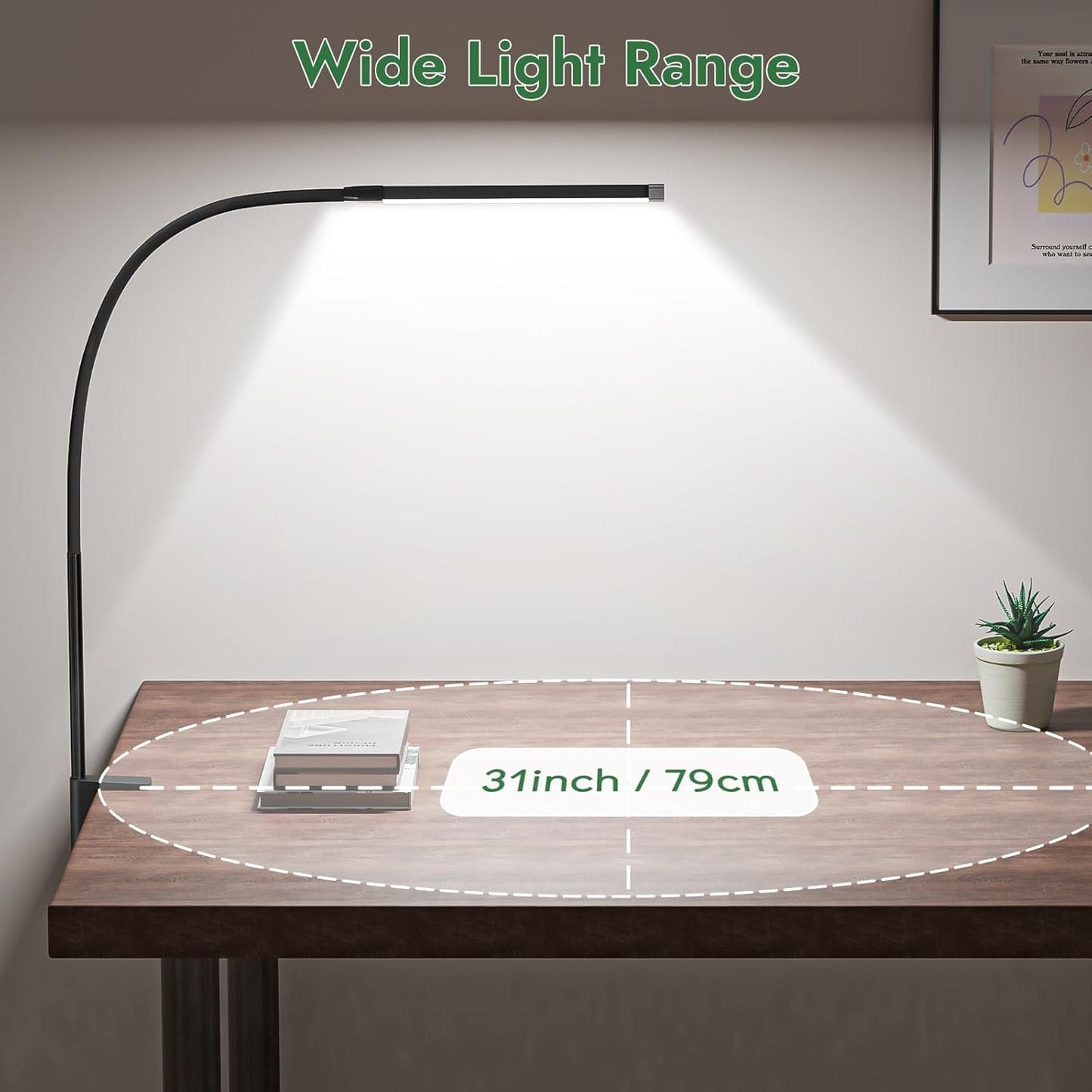 Clamp Lamp for Desk, Eye-Caring LED Clip Light, 27"Tall Flexible Arm, 3 Color Modes 10 Brightness, USB-Powered Task Lamp for Home Office Reading, Crafting, Sewing,5V/2A Adapter Included Black