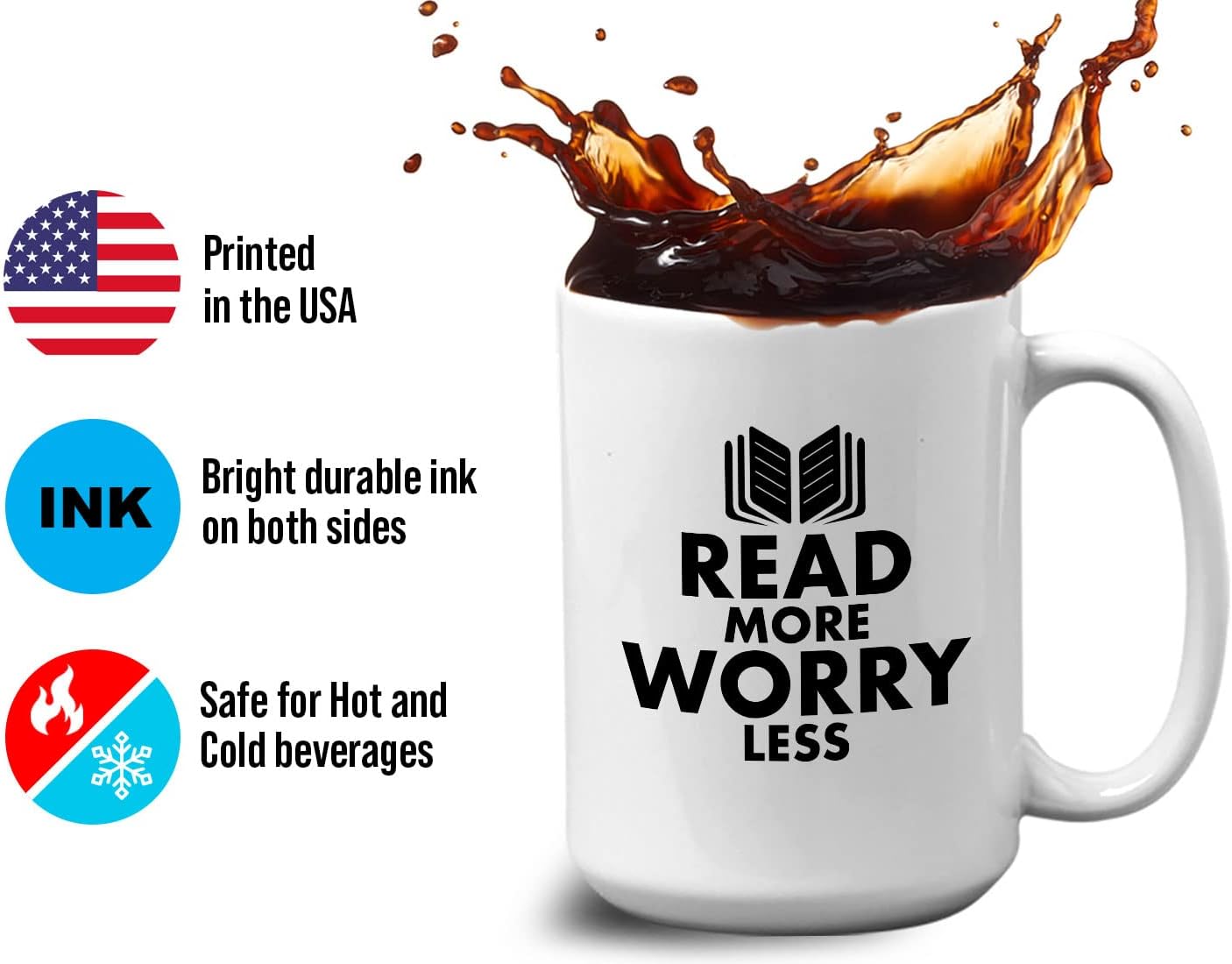 Book Lover Coffee Mug 15oz White - read more - Literary librarian Literature Bookworm Historian Public Library Curator Bibliophile Bibliolater