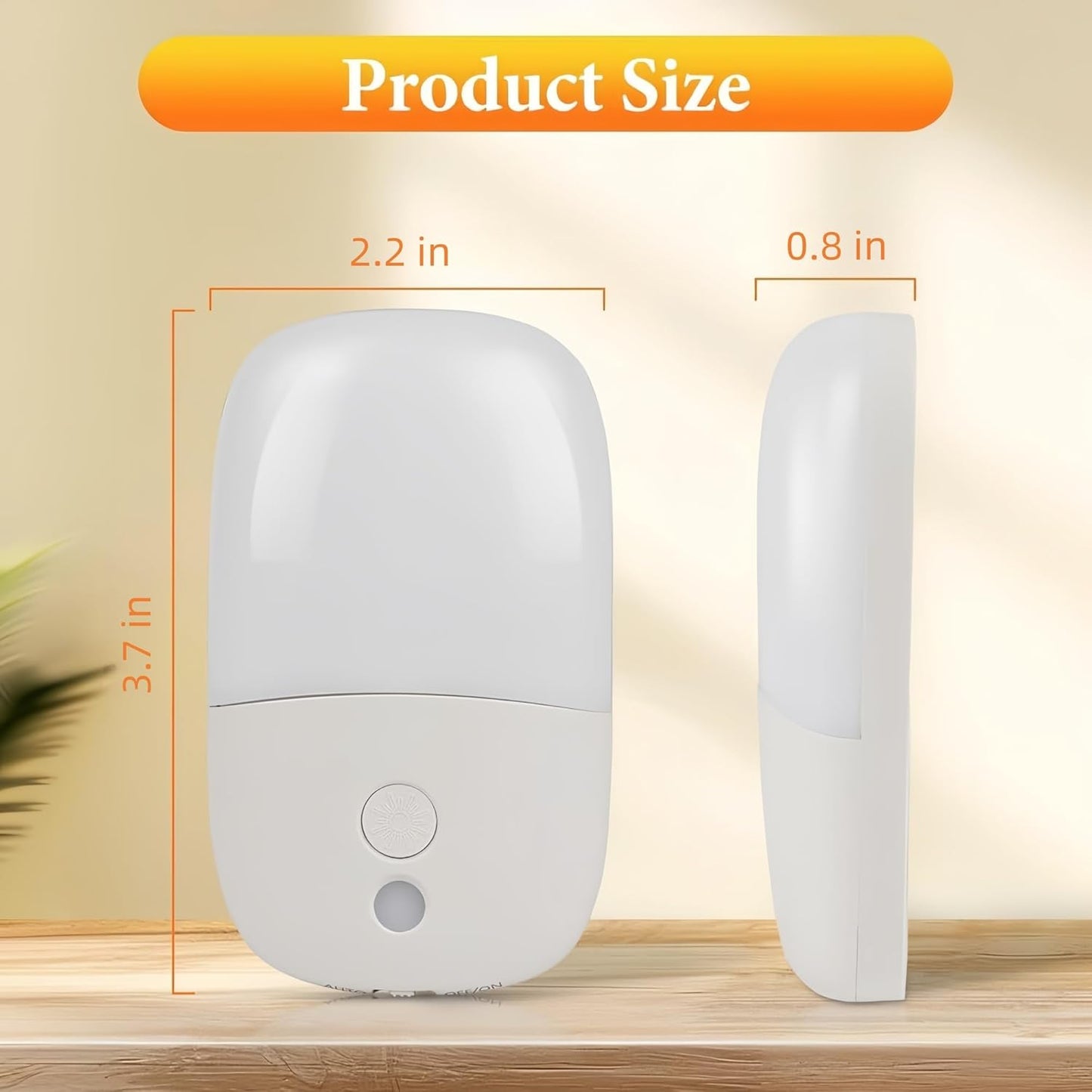 Dimmable Night Light Plug in with On/Off Switch, Auto Dusk to Dawn Sensor LED Nightlights, Adjustable Brightness (Warm White) for Bathroom, Hallway, Kids Room, Stairs (2 Pack)