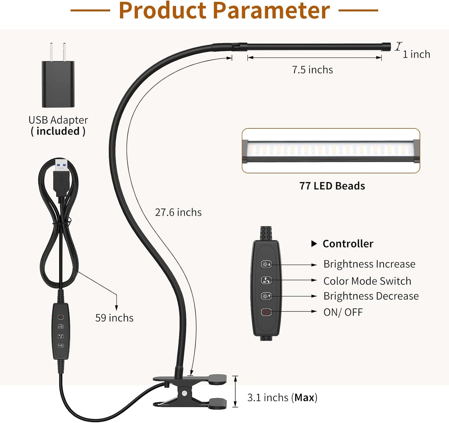 iZELL Reading Light, Book Light for Reading in Bed [77 LEDs Light with 3 Color Modes & 10 Brightness Levels] 27.6-inch Flexible Gooseneck LED Desk Lamps, Easy Clip on USB Reading Lamp for Table