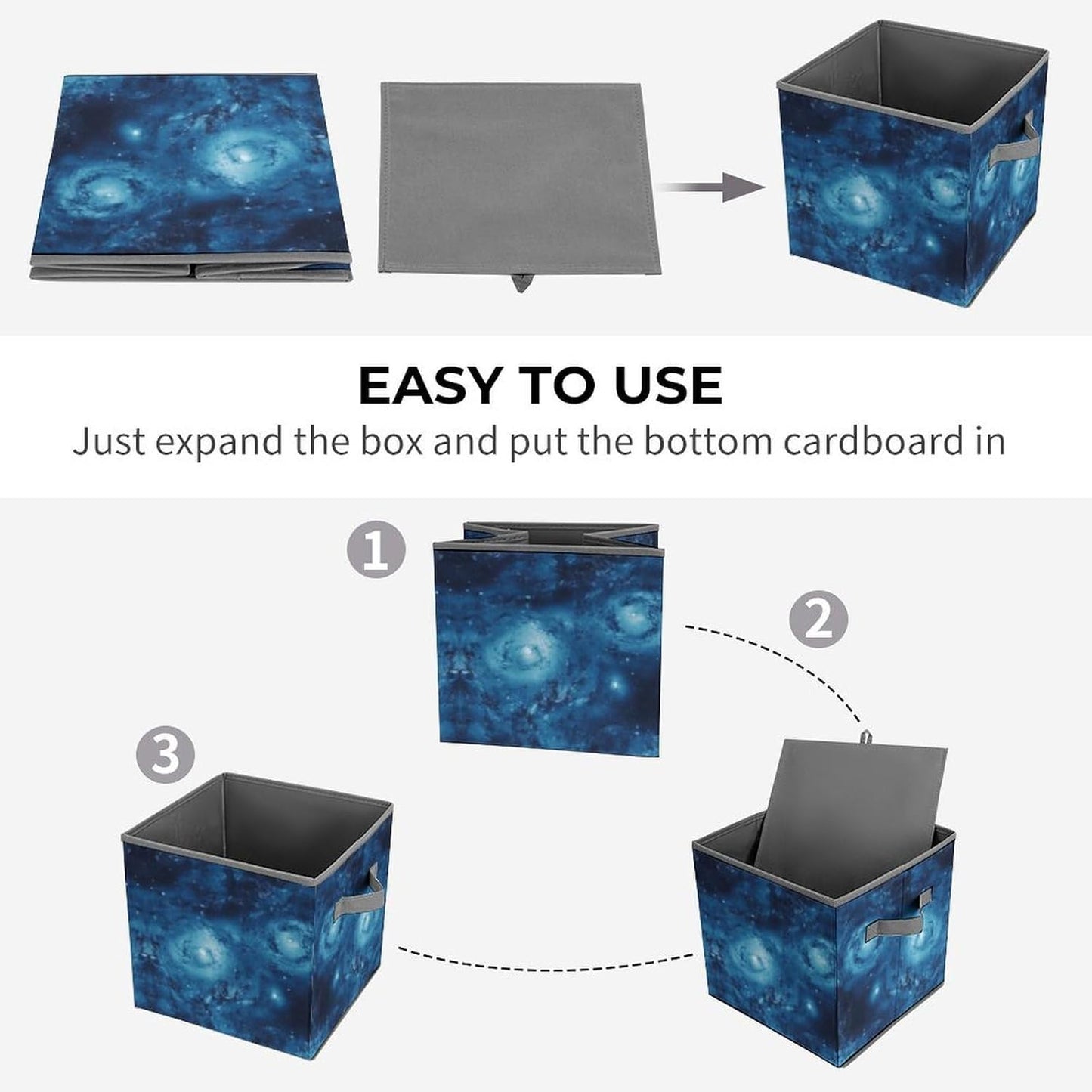 Blue Universe Space Galaxy Storage Bins with Handles Fashion Large Storage Cubes Sturdy Foldable Storage Boxes Space-Saving Storage Baskets for Home Office Clothes Closet Organizers