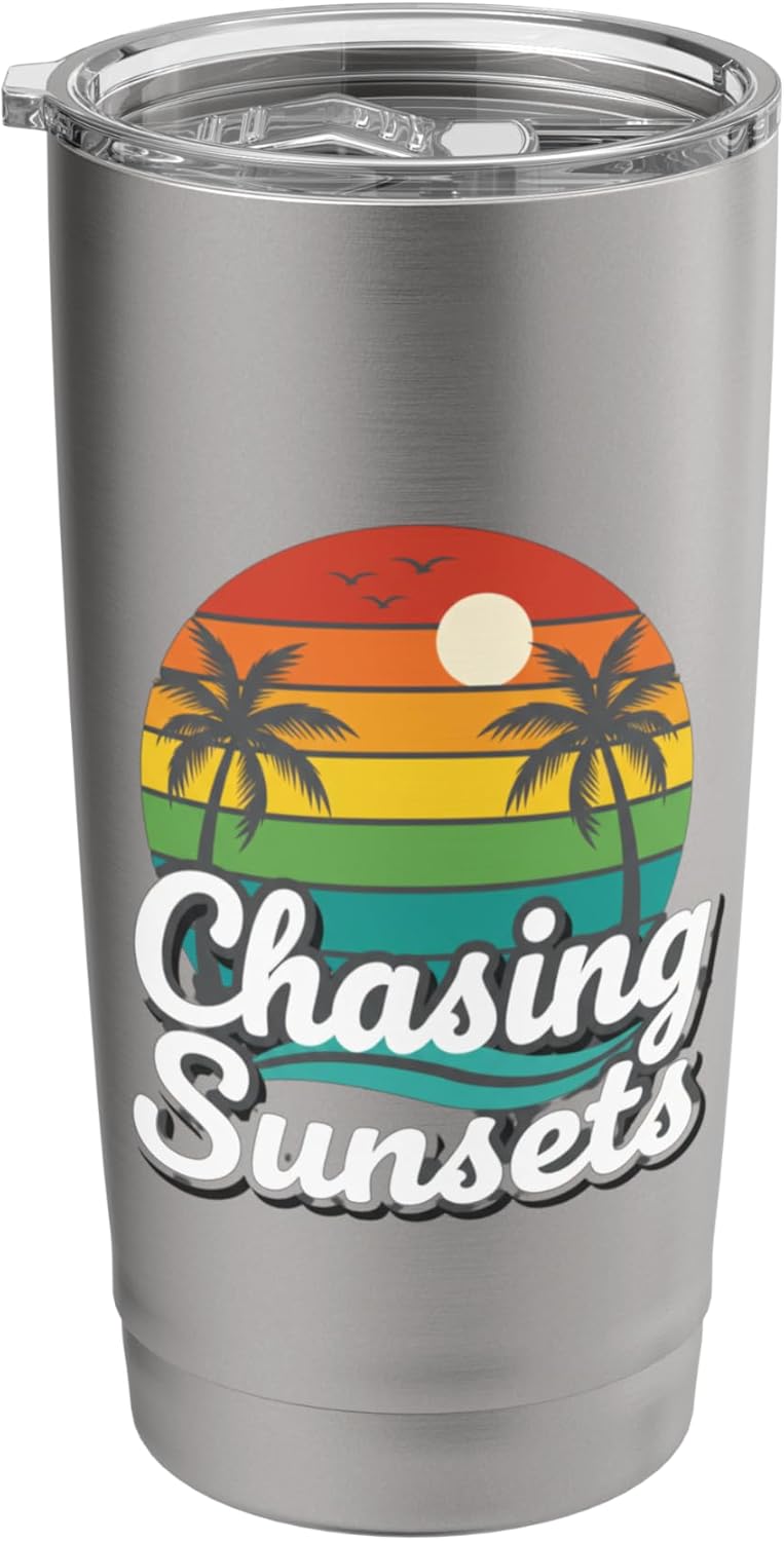 Chasing Sunsets Retro Kids Travel Sunset Design Stainless Steel Insulated Tumbler