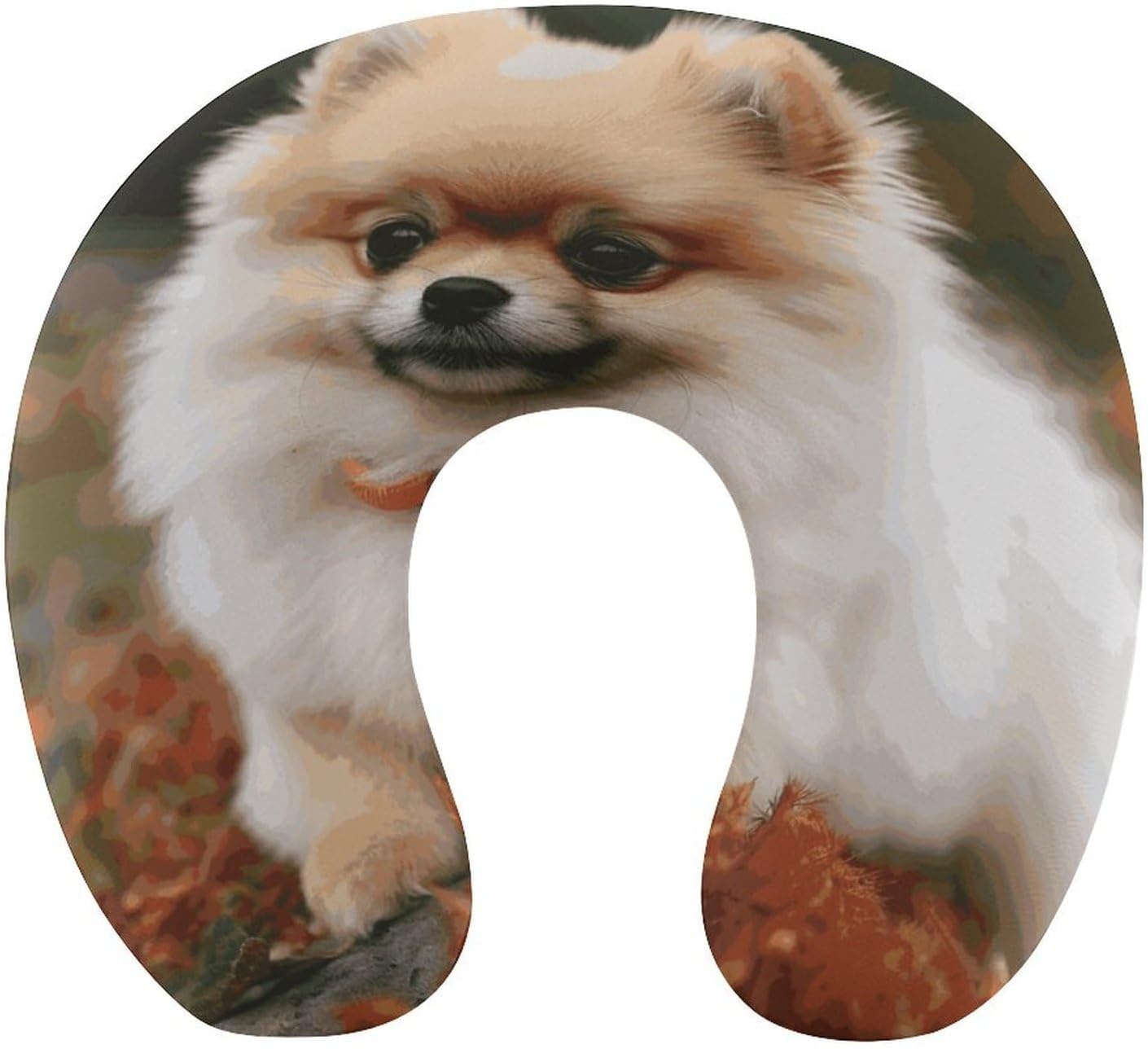 Short-haired Pomeranian Dog Neck Pillow Memory Foam U Shaped Pillows Portable Pillows for Shoulder Travel Head Support Pillow with Concealed Zipper for Airplane Car Home Office