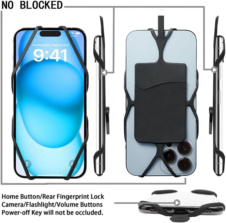 2 Packs Cell Phone Lanyard Crossbody Adjustable Neck Phone Holder with Card Pocket, Universal Silicone Neck Strap Phone Lanyards for Around the Neck Compatible with Most Smartphones