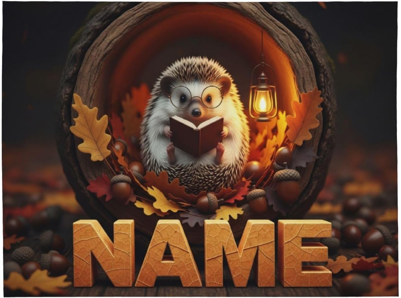 Personalized Hedgehog Blanket with Name - Custom Cute Animal Reading Book Throw - Cozy Soft Fleece Gifts for Hedgehog Lovers, Bookworms, Girls, Boys, Women for Couch, Bed, Sofa