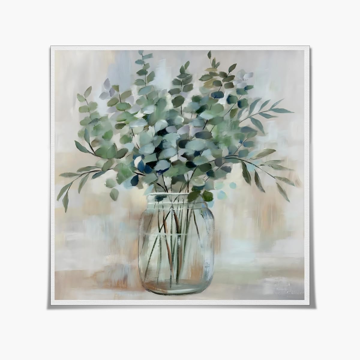 Soothing Eucalyptus Flower Wall Art Herb Floral Arrangements Painting Canvas Print Abstract Neutral Plant Vase Botanical Poster Decor for Kitchen Bedroom Living Room Bathroom 12x12inch Unframed