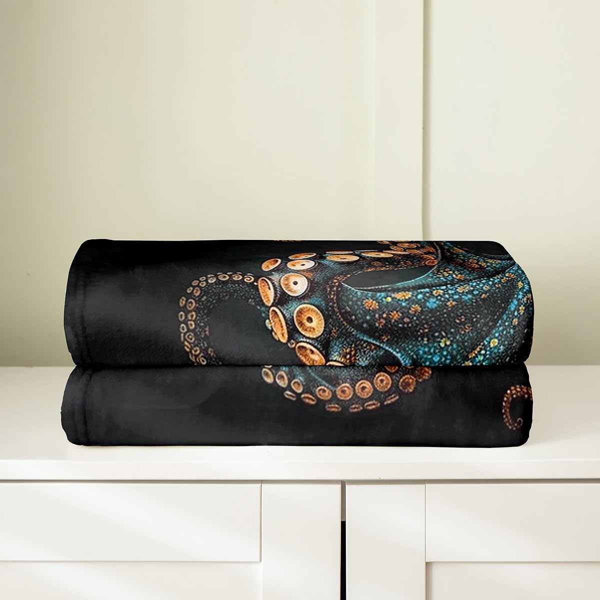 Feelyou Blue Black Octopus Flannel Fleece Throw Blanket Queen 90"x90" Tentacles Fuzzy Blanket for Sofa Couch Room Decor Ocean Kraken All Season Bed Blanket Sealife Sea Animal Plush Blanket