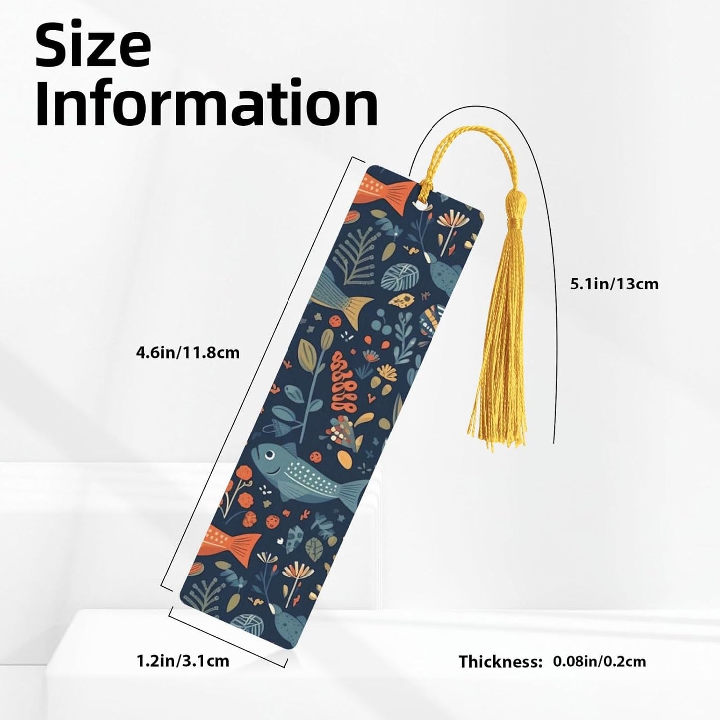 Small Fish and Plants Bookmarks Gifts for Women Men, Wooden Bookmarks for Book Lovers, Vintage Book Marks Ornaments with Tassel, Unique Personalized Reading Page Markers Gold