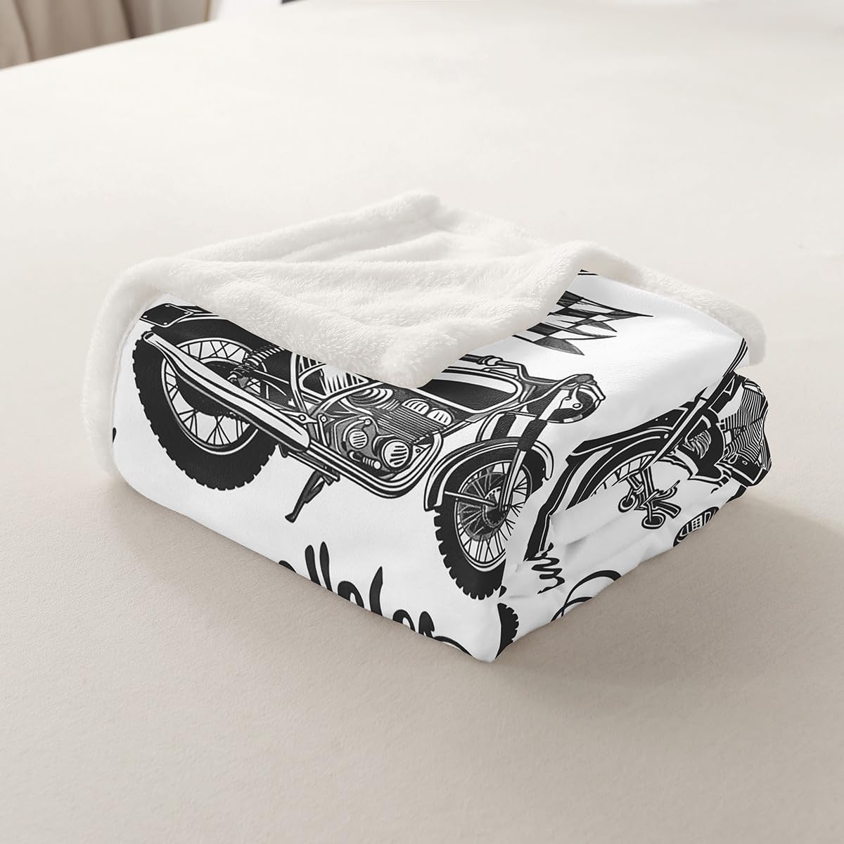 Feelyou Vintage Motorcycle Sherpa Blanket Boys Motocross Extreme Sports Fleece Throw Blanket Racing Dirt Bike 3D Motorbike Print for Sofa Bed Couch Queen 90x90 Inch