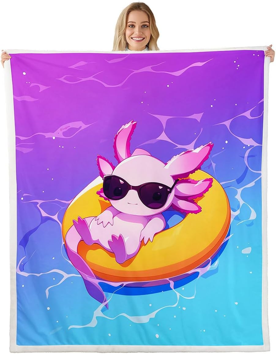 Feelyou Cute Axolotl Sherpa Throw Blanket for Couch Ocean Animal Axolotl Super Soft Cozy Fleece Salamander Blanket for Winter, Plush Throw Throw 50"x60" All Season