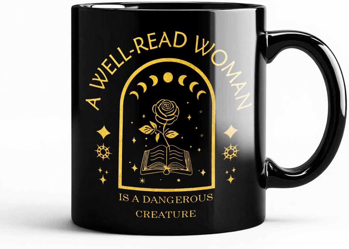 Witchy Moon Phase Floral Book Coffee Mug, Book Mugs for Books Lovers, Bookish Reader Librarian Gifts, Dark Academia Bookish Ceramic Coffee Tea Cup Mug 11oz