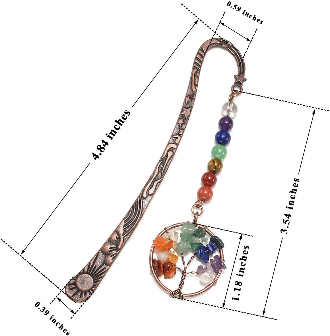 Jovivi Antique Copper Metal Bookmark Beading Bookmarks with Handmade 7 Chakra Healing Crystals Tree of Life Tumbled Gemstones and Round Beads