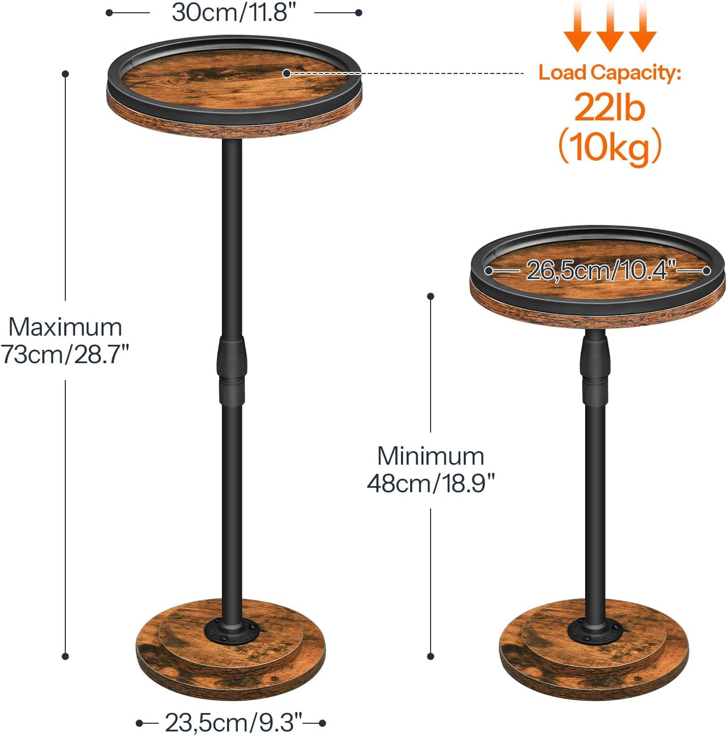 HOOBRO Small Round Side Table, Drink Table Height Adjustable, Coffee Martini Table with Stable Accent Pedestal for Small Spaces in Living Room, Bedroom, Sofa Couch, Rustic Brown BF268BZ01
