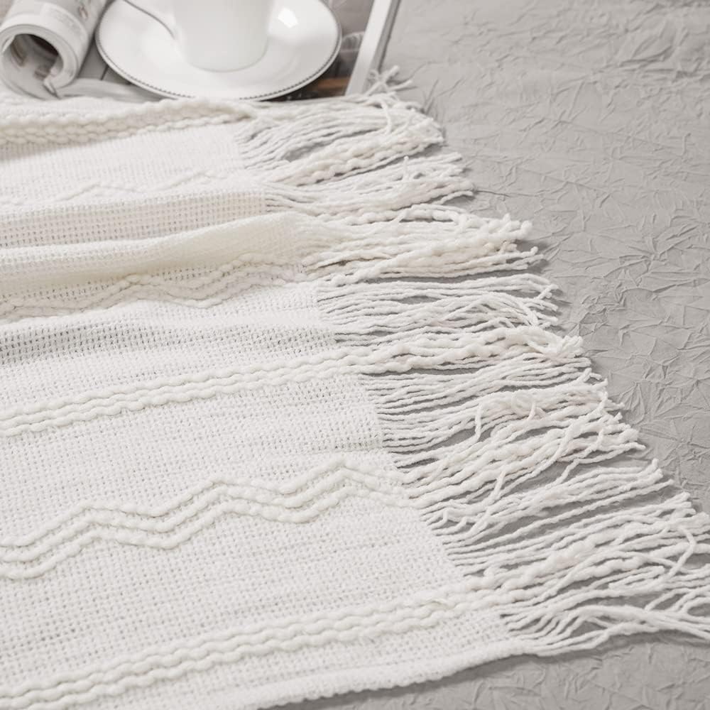 BATTILO HOME Cream Throw Blanket for Couch, Bedroom Decor Boho Throw Blanket, Decorative White Blanket Throw for Sofa Living Room, 50"x60"
