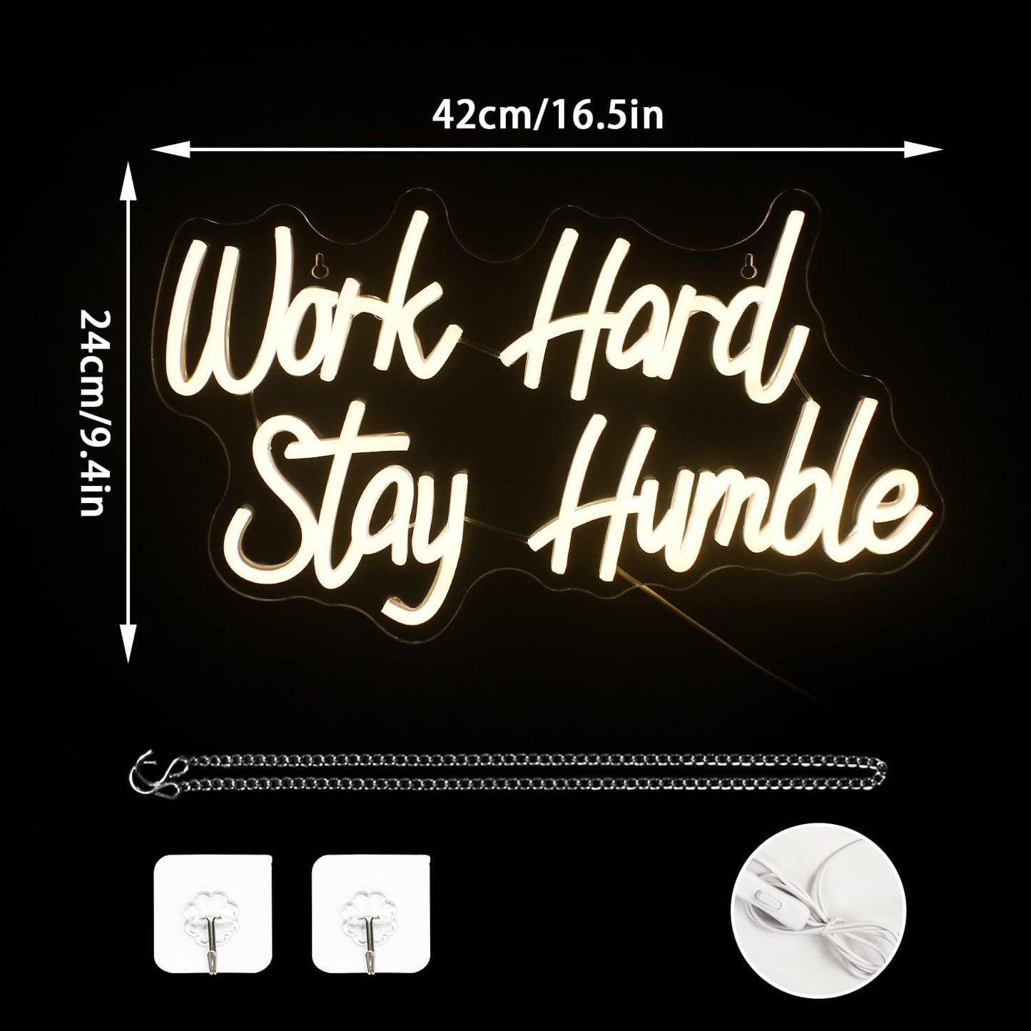 NOSUN Work Hard Stay Humble Neon Sign Warm White Neon Signs for Wall Decor with Dimmable Office LED Neon Signs Motivational Neon Lights for Bedroom Office Wall Apartment Study Decor Light Up Sign