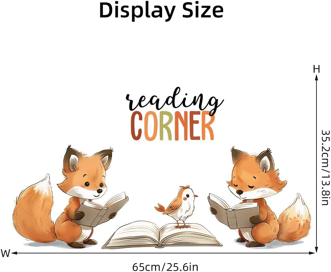 Reading Fox Wall Stickers Decals, Reading Corner Decorative Nursery Kids Room Wall Art Decor, Library Read Book Nook Home Classroom Playroom Decorations Gift