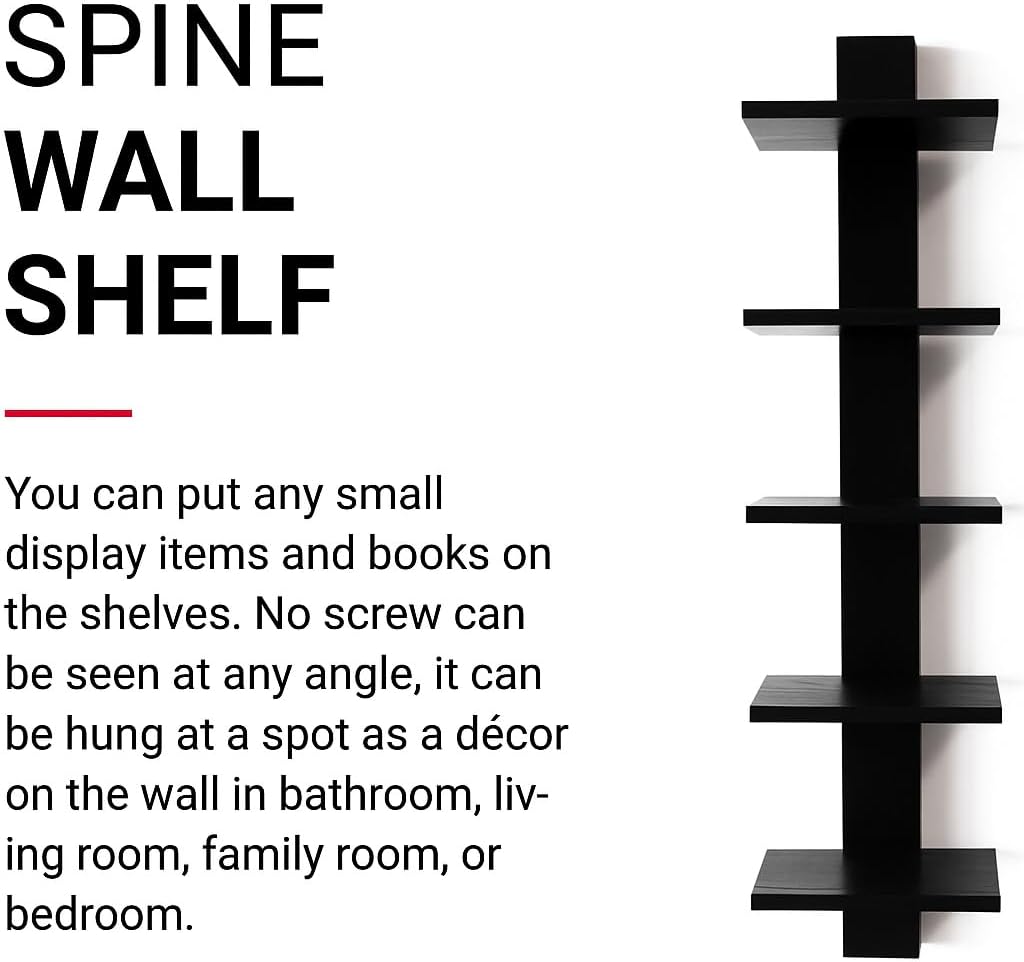 Proman Products - Mounted Spine Bookshelf, Wall Mounted Shelves, Spine Book Tower (Black)