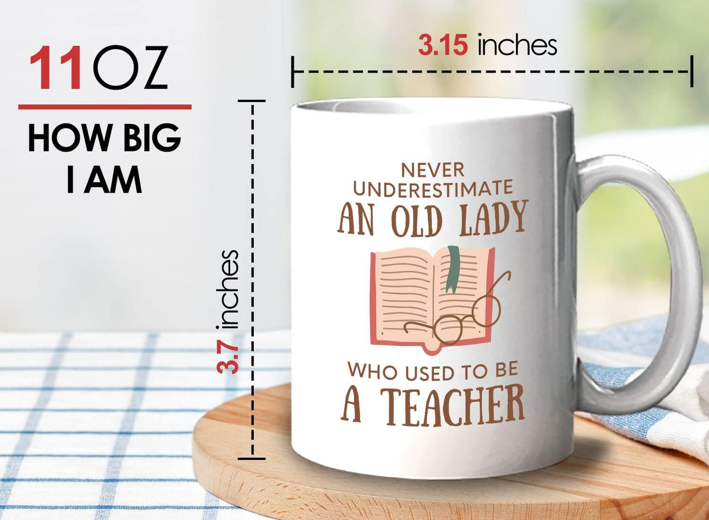 Bubble Hugs Book Lover Coffee Mug 11oz White - Never Underestimate Old Lady - Reading Reader Grandma Retired Teacher Book Lover Bookish Novelist Librarian Writer