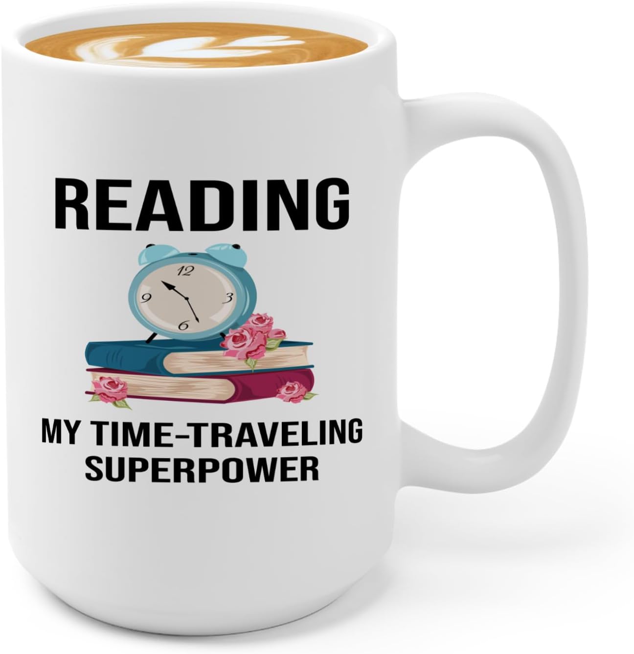 Book Lover Coffee Mug 15oz White -Time-traveling Sprpwr - Gift For Poets Bookish People Bibliophile Librarian Book Club Reader
