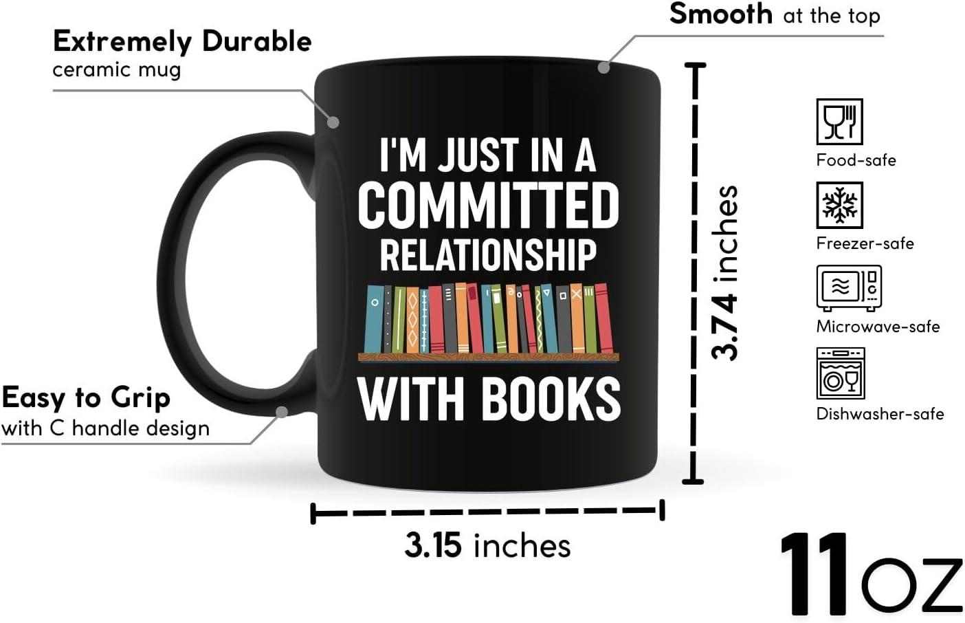 Book Lovers Coffee Mug 11oz Black -Books relationship - Book Reader Bookworm Addict Bookish Librarian Nerd Gifts Decor for Men Women