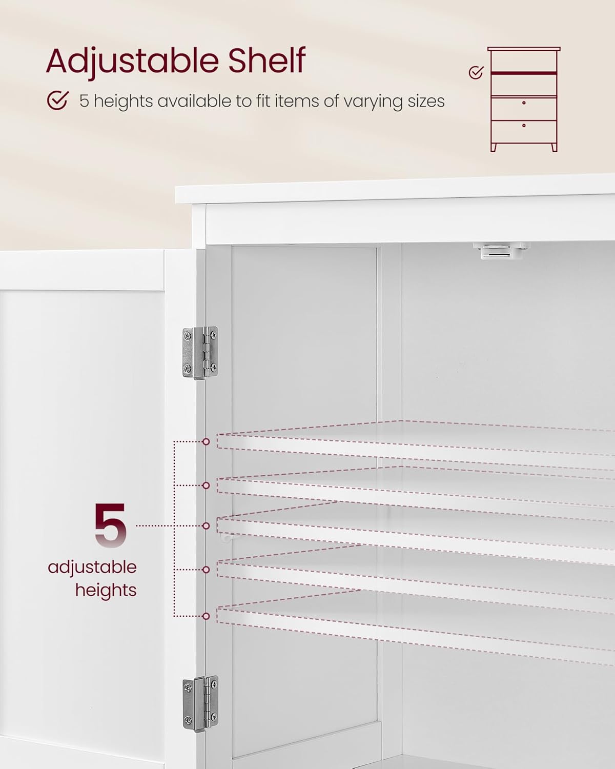 VASAGLE Bathroom Floor Storage Cabinet, Bathroom Storage Unit, Freestanding Cabinet with 2 Drawers and 2 Doors, Adjustable Shelf, 11.8 x 23.6 x 43.3 Inches, White UBBC551WH01S