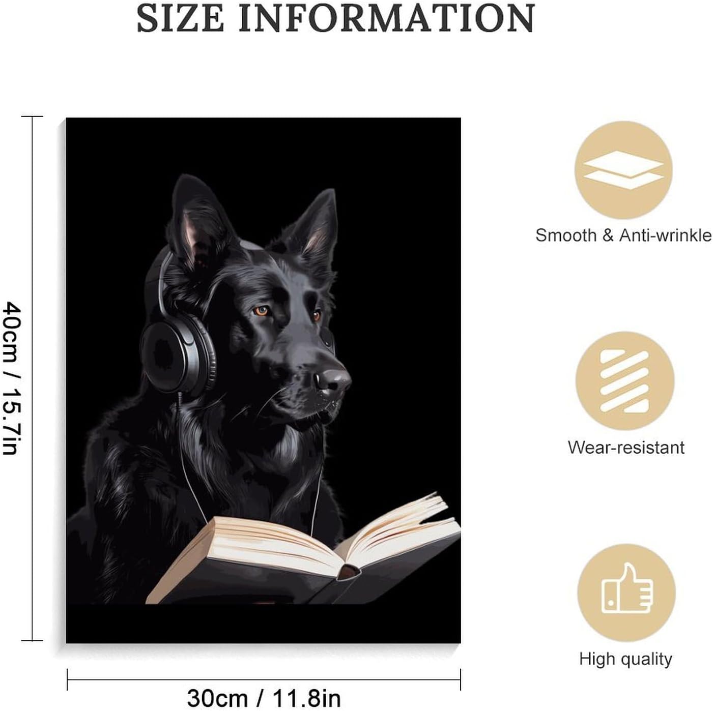 German Shepherd Wearing Headphones Reading Funny Canvas Poster Vertical Wall Art Artwork Picture Hanging Prints Painting Decoration for Living Room Home