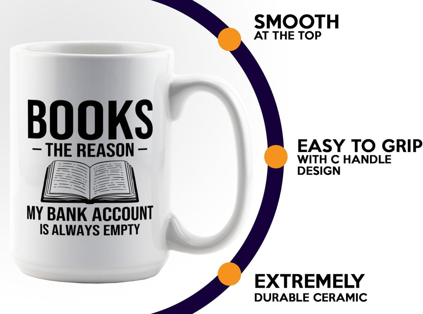 Book Lover Coffee Mug 15oz White -Books The reason - Bookworm Literature Library Book Lover Reader Booked Editor Intellectual Studious