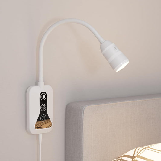 LED Wall Mounted Reading Light with Wave Sensor/Touch Switch, 5 Color & 5 Level Dimmable Touch Book Light for Reading with USB C Charging Port, Eye-Care Bedside Reading Lamp for Bed,Heaboard (White)