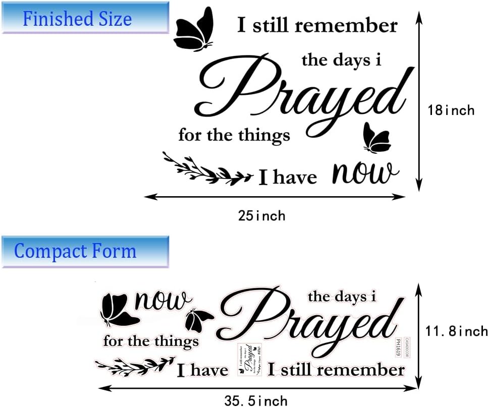 Christian Wall Stickers Quotes I Still Remember The Days I Prayed for The Things I Have Now Wall Decals Home Wall Decorations Scripture House Prayer Vinyl Wall Decor Sticker for Living Room Bedroom.