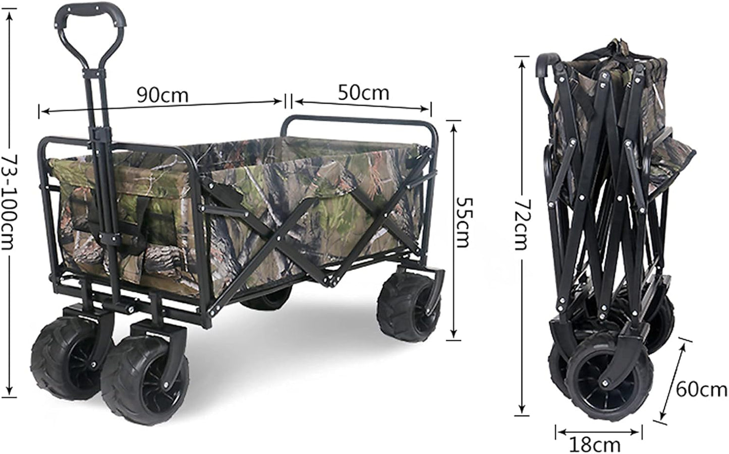 Folding Camping Cart, Garden Wagon, Collapsible Beach Garden Trolley, Cart Heavy Duty Trolley - for Shopping Beach Outdoor Garden Picnic (Camouflage Green) (Camouflage Green)