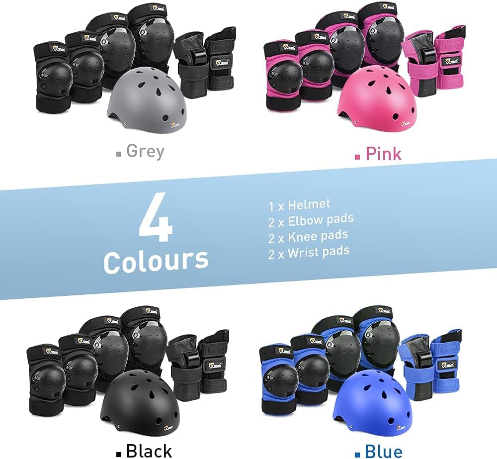 JBM Adult & Kid Skating Protective Gear Set for Beginner to Advanced, Skateboard Helmet Knee and Elbow Pads with Wrist Guards for Inline Roller Skating, Scooter, Skateboarding