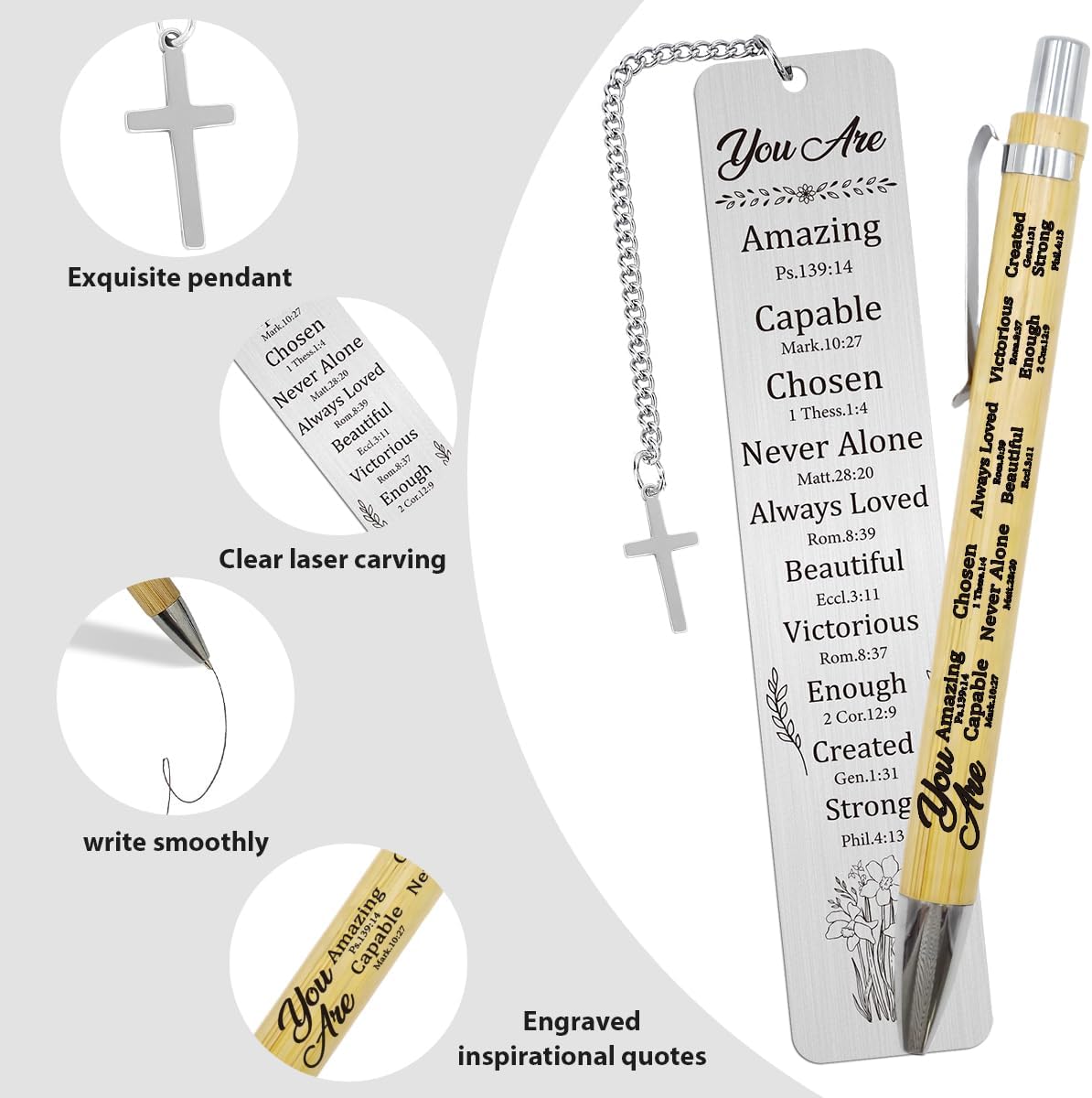 Christian Bible Bookmark with Pen – Religious Metal Bookmark for Women, Inspirational Scripture Gifts, Confirmation Baptism Birthday Gift for Teen Girls, Church Gifts for Her