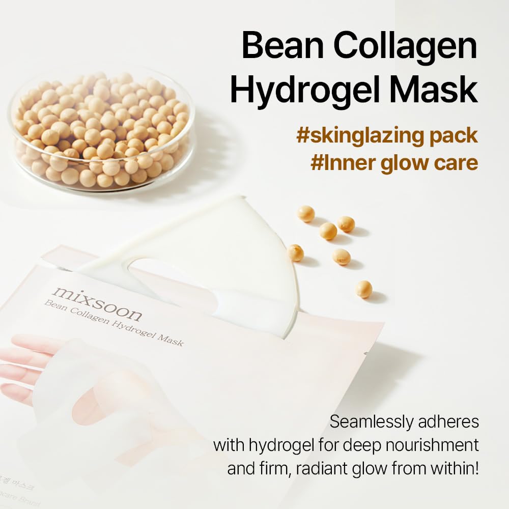 mixsoon Bean Collagen Hydrogel Mask Hydration All-In-One Firming, Soothing Gel Formula Face Mask for Radiant, Smooth Skin Stocking Stuffers 35g / 1.18 fl.oz. (5ea) Korean Glass Skin Care