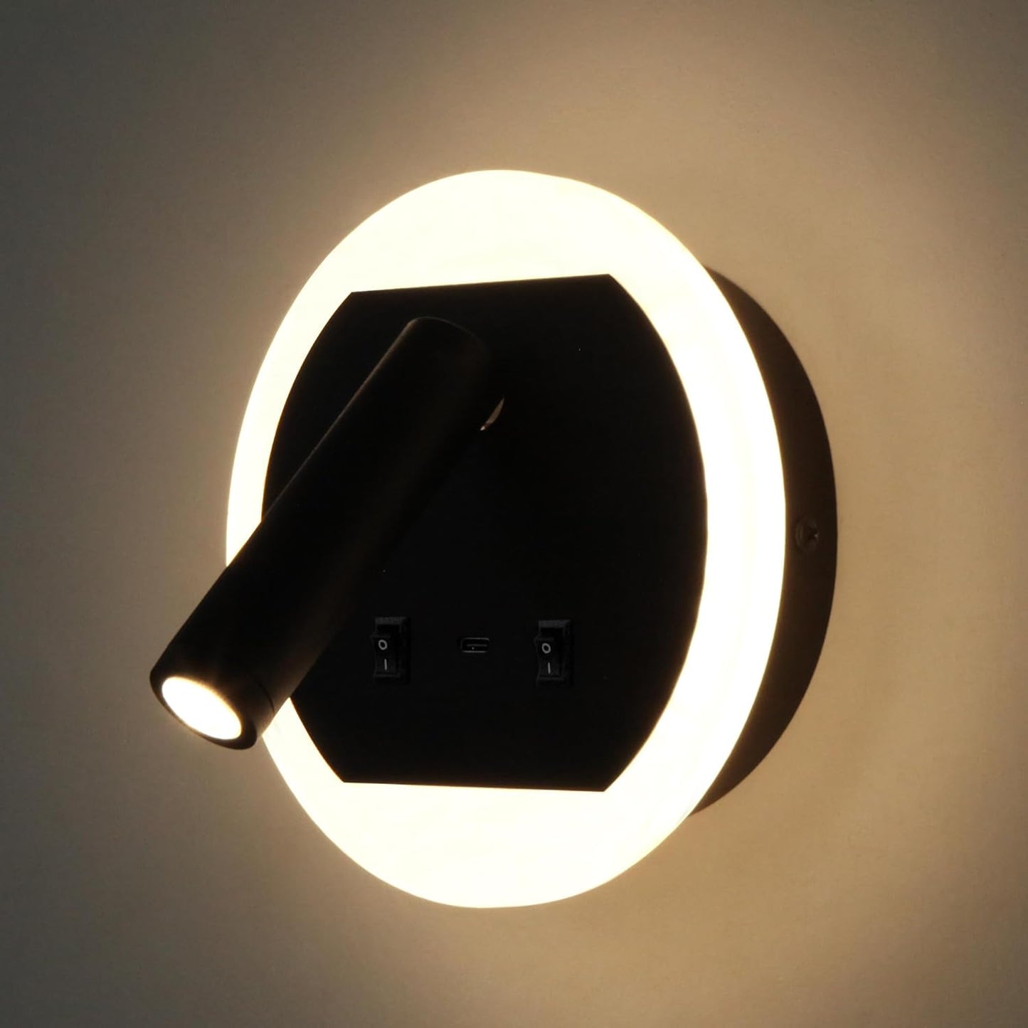 Facon 12V RV Wall Sconce Reading Light with w/18W USB-C Fast Charger, 270° Rotatable Spot Lights with Independent Switches, RV Interior Light for Bedroom, Camper, Trailer, Tiny Homes