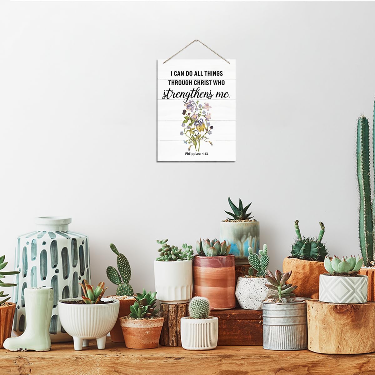 Christian Decor, Philippians 4:13 Sign - I Can Do All Things through Christ, Rustic Hanging Wood Plaque Sign, Modern Home Decor, Christian Wall Art, Inspirational Gift for Family Friends