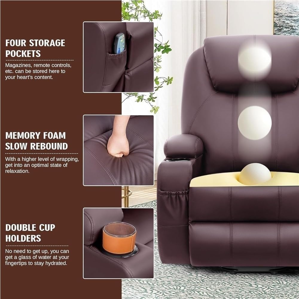 Genuine Leather Electric Lift Chair Recliner Ergonomic Lumbar Support Heat Massage Adjustable Single Theater Sofa Chairs for Elderly Comfort Seating Bedroom