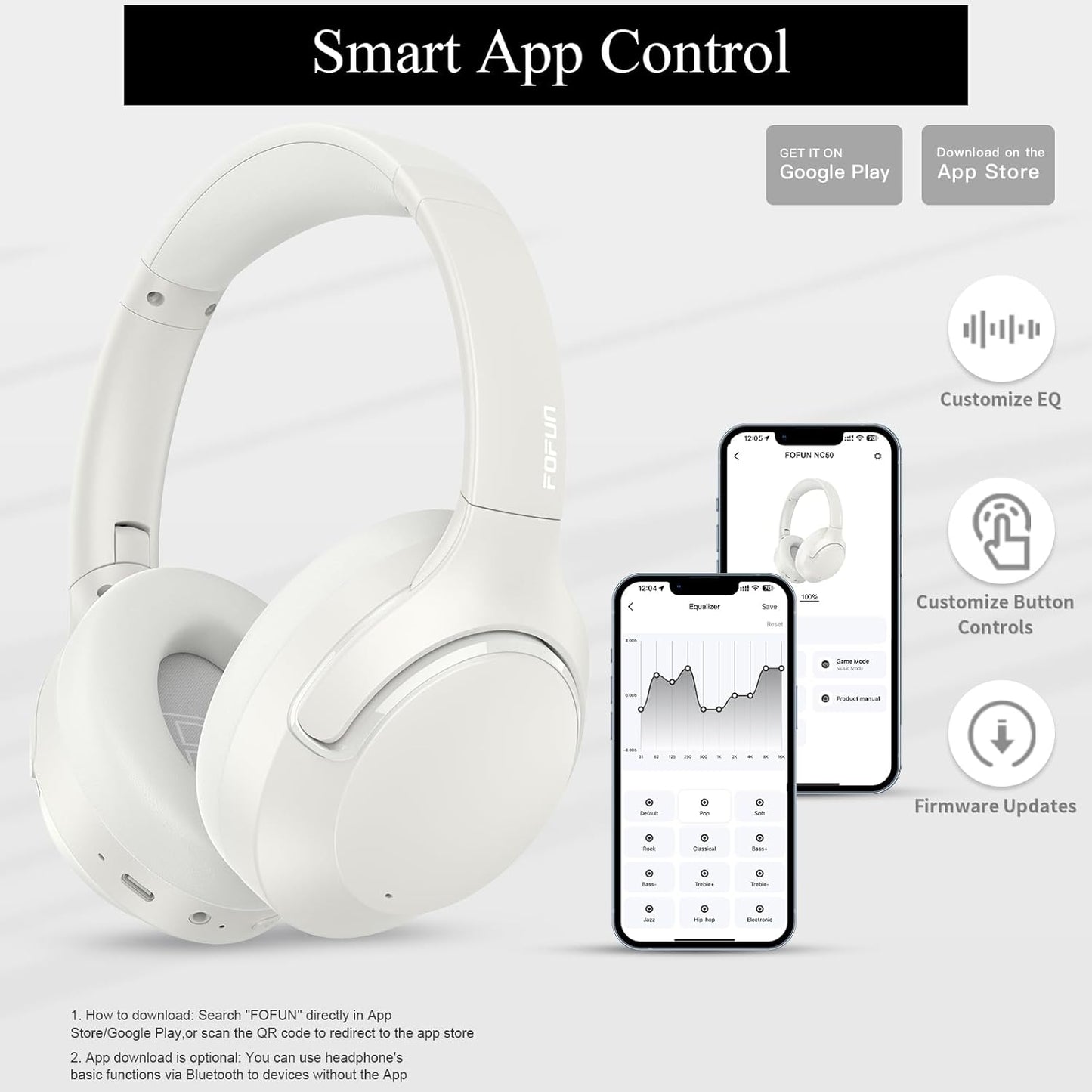 T-fun Active Noise Cancelling Headphones, 65H Bluetooth Headphones, Custom EQ via App Headphones Wireless with Mic, Bluetooth 6.0 Foldable Lightweight Headsets for Commuting Travel Work Home