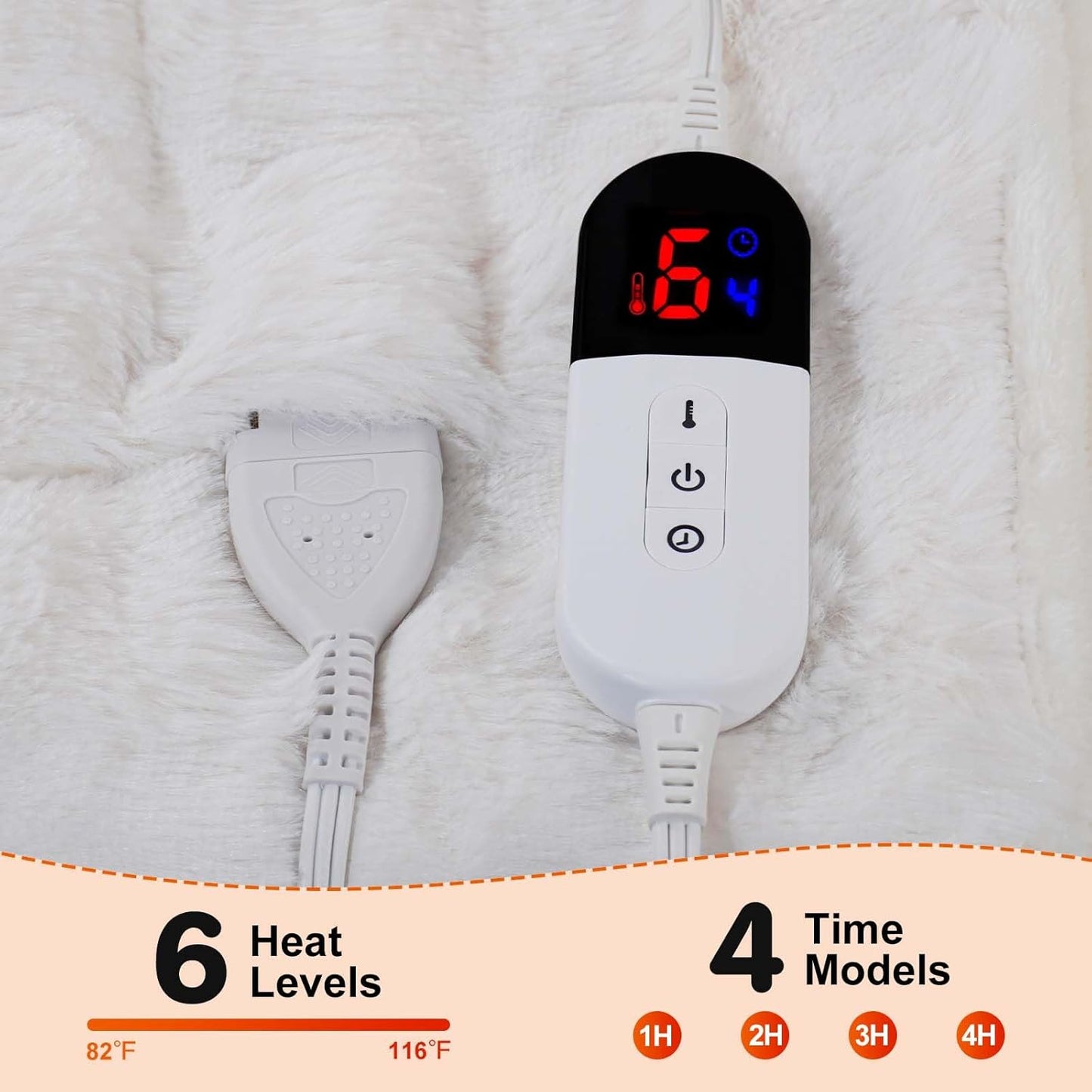 Heated Blanket Throw with 6 Fast Heating Levels,4 Hours Auto-Off,50x60 Cozy Faux Rabbit Fur Bubble Washable Electric Blanket with Overheating Protection,ETL Certification（Cream）