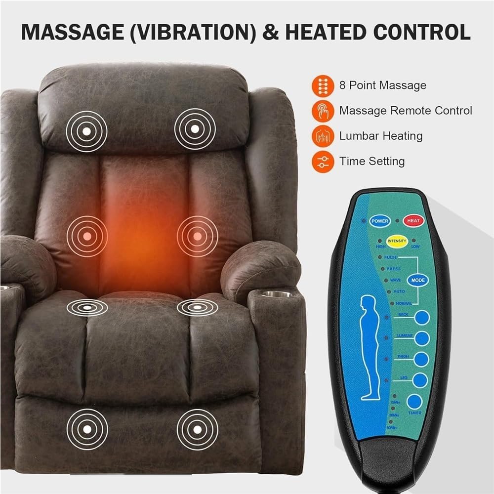 Power Swivel Glider Recliner Oversized Electric Recliner Chair with Heat & Vibration Massage Large Comfort Sofa for Living Room with USB Ports, Cup Holders, Side Storage Pockets