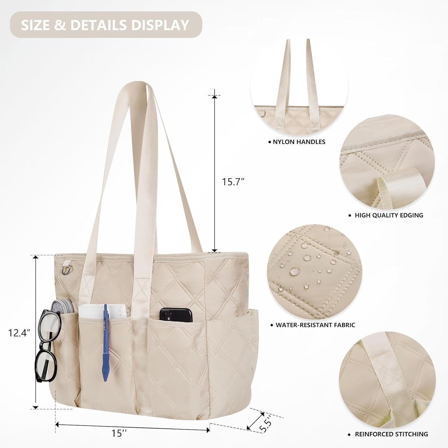 Tote Bag for Women with Zipper - Teacher, Nursing & Travel Weekender Work Bag