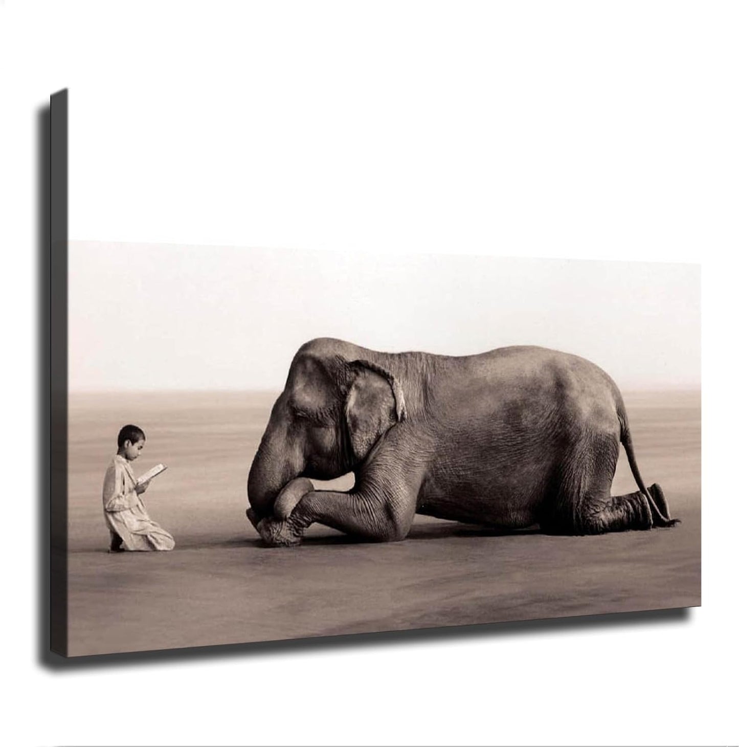 SaiFfe Boy Reading To Elephant Poster Decorative Painting Print Modern Home Bedroom Living Room Decoration Canvas Wall Art Aesthetic (Framed,08×12inch)