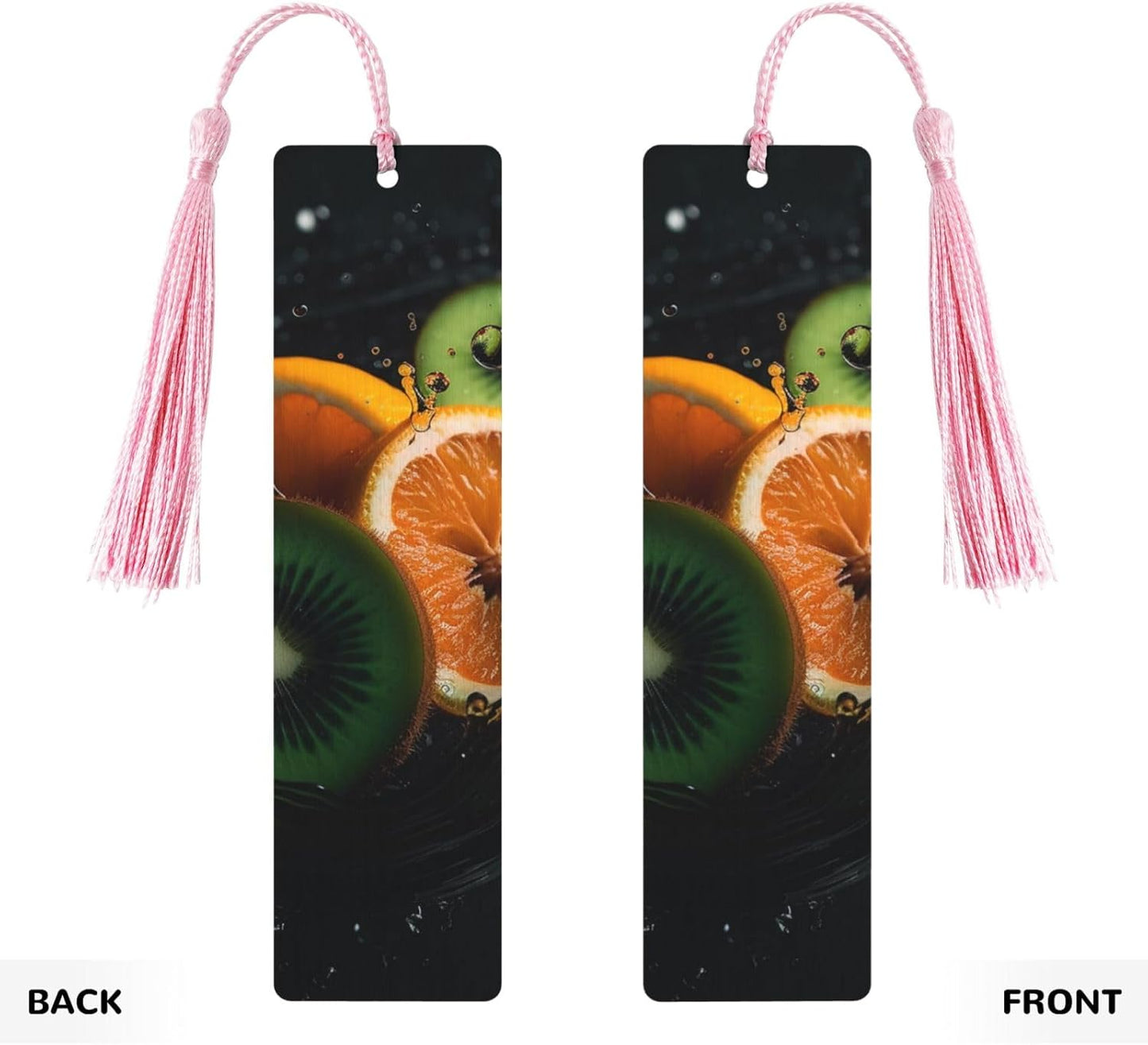 Kiwi and Orange Slices Bookmarks Gifts for Women Men, Wooden Bookmarks for Book Lovers, Vintage Book Marks Ornaments with Tassel, Unique Personalized Reading Page Markers Pink