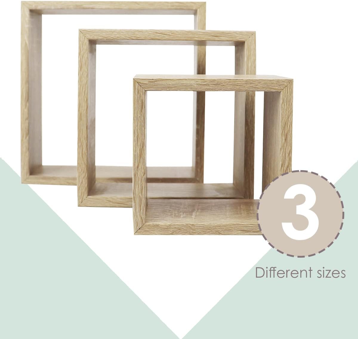 Home Basics Sturdy & Attractive Floating Wall Cubes, Oak | Shadow Box Frames are Perfect for Any Room | Frame Your Favorite Items on Display