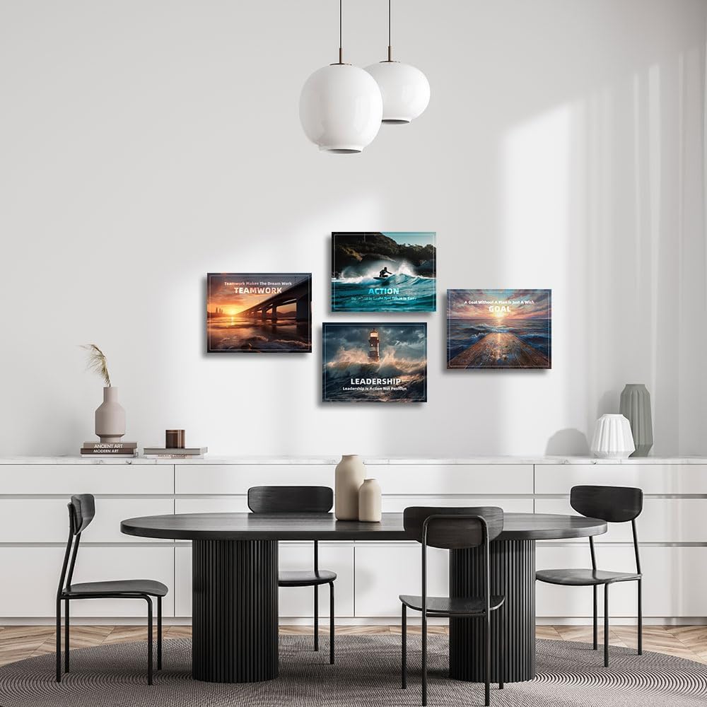 Inspirational Quotes Canvas Art, Motivational Decor Painting, Landscape - Suitable for Library, Office, Living Room - Tabletop/Hanging, 4-pack (29 x 38 cm) Framed