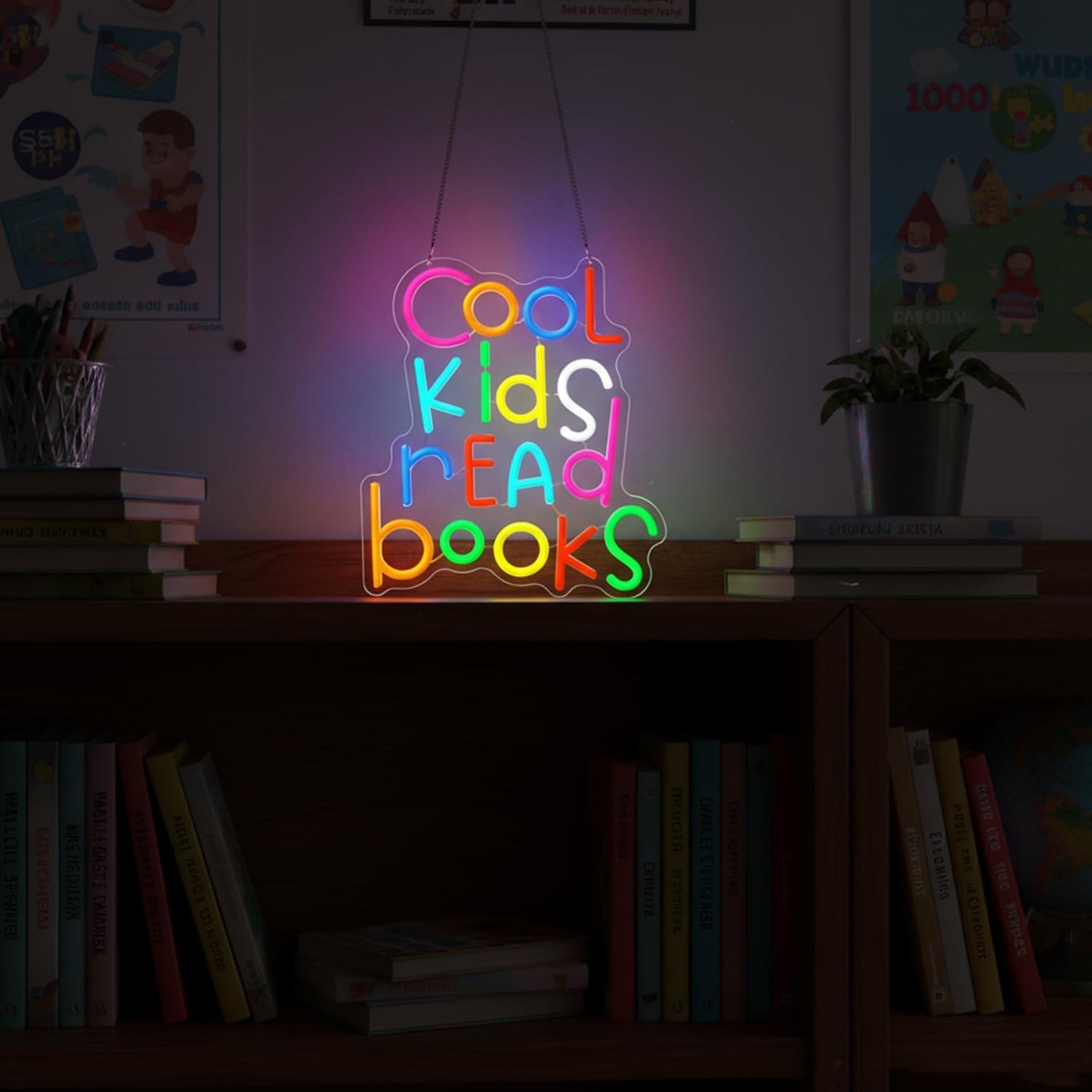Cool Kids Read Books Neon Sign,Neon Sign for Classroom,LED Reading Neon Light for Kids Room,Classroom Decor,Library,Book Week Decor,Educational Colorful Wall Sign for Boys Girls Reading Corner